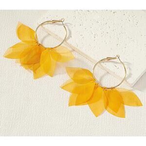 Yellow Chiffon Petal Hoop Earrings